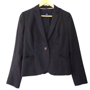 J Crew Womens Super 120s‎ 100% Wool 1 Button Blazer Jacket Size 4 Gray Pinstripe